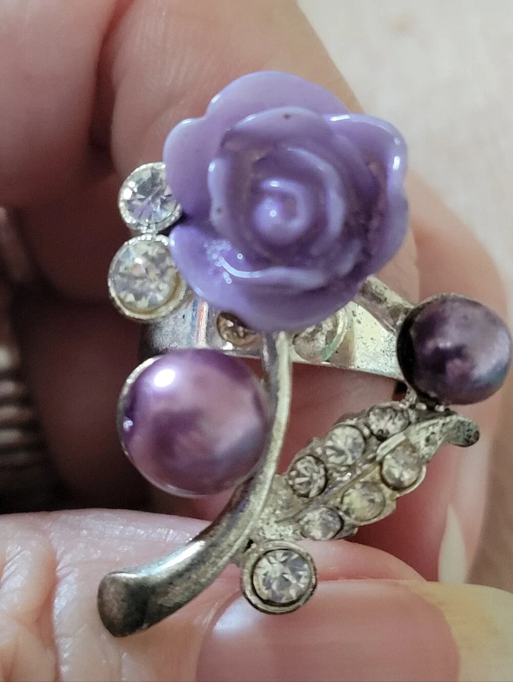 Purple Floral Rose Statement Ring - Unbranded